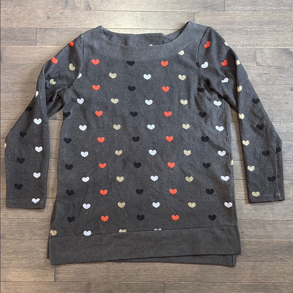 Tribal Jeans Branded Gray Multicoloured Hearts Slit Sweater Women’s S